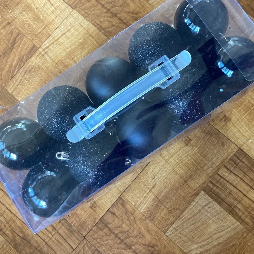 Black Shatterproof Christmas balls x50 NEW matte glitter shiny 3”